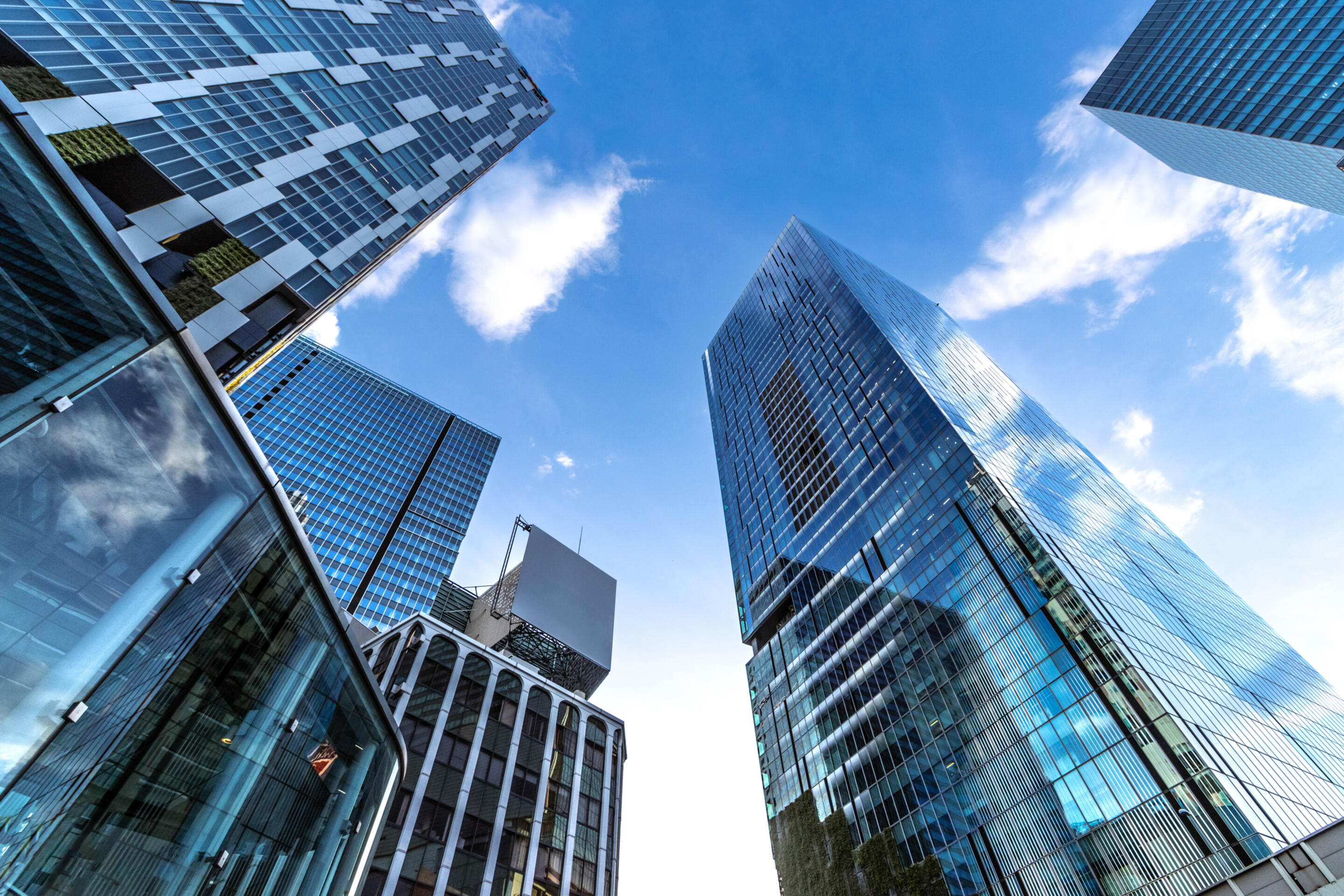 Modern buildings in the city with blue sky stock photo